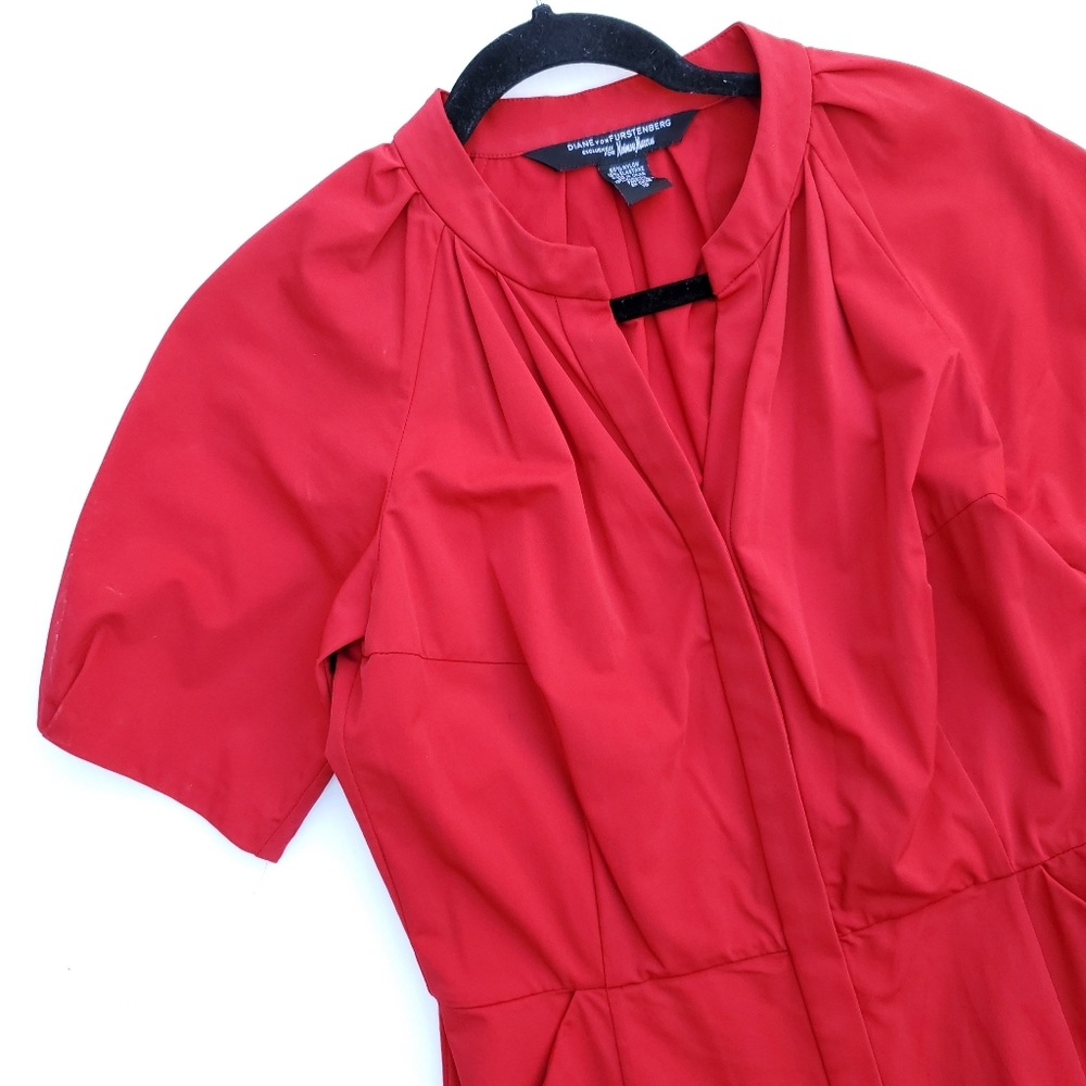 Dvf Red Button Front Structured Dress - image 3